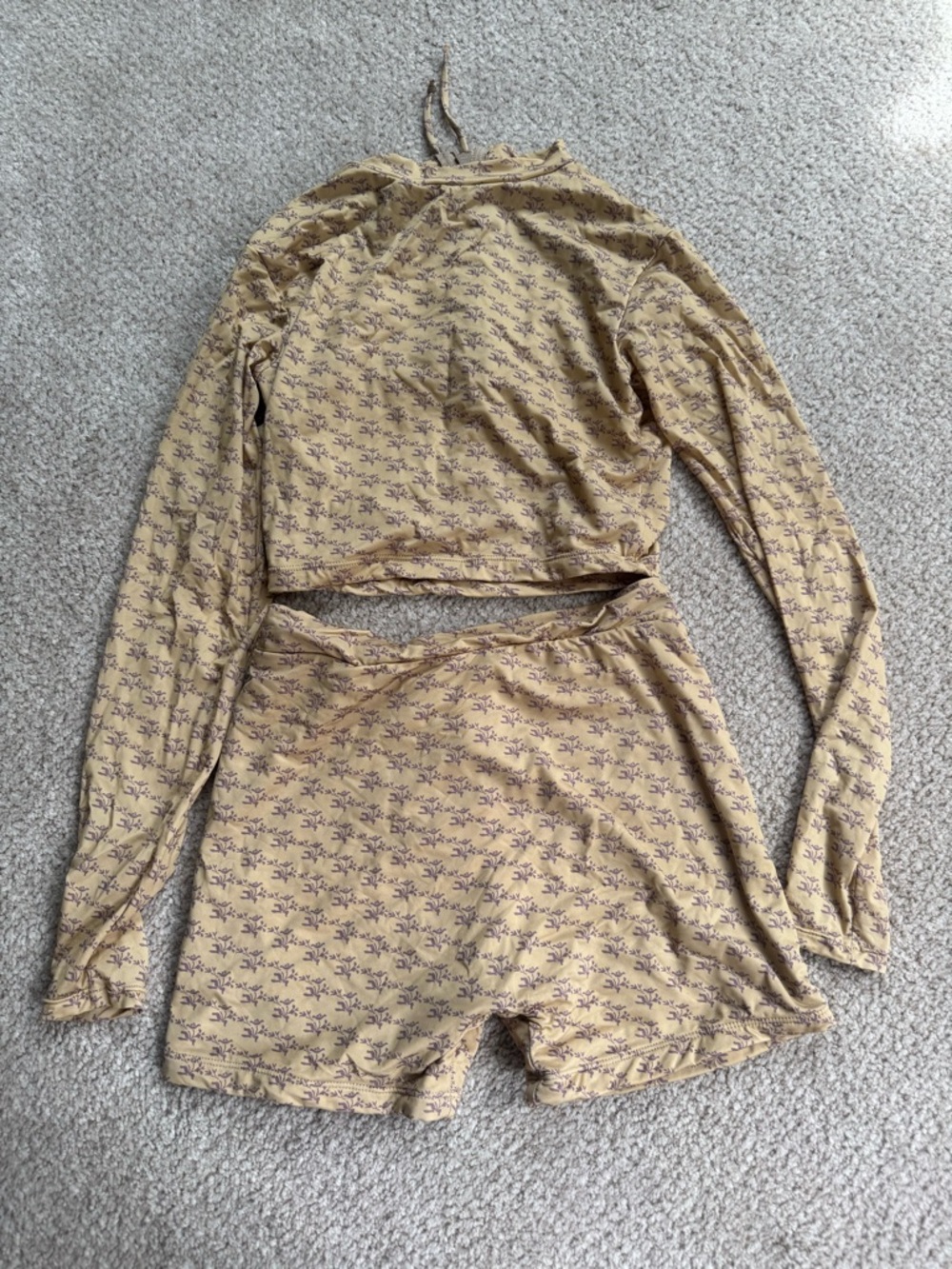 Women’s Long Sleeve Swim Coverup Set in Beige Floral